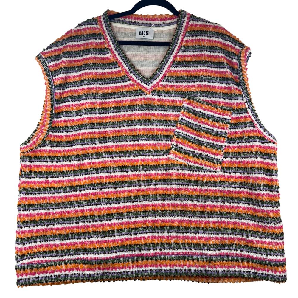 KROST Crushed Sand Sweater Vest Sz XXL | Multicolor Knit Stripe Y2K Vibe